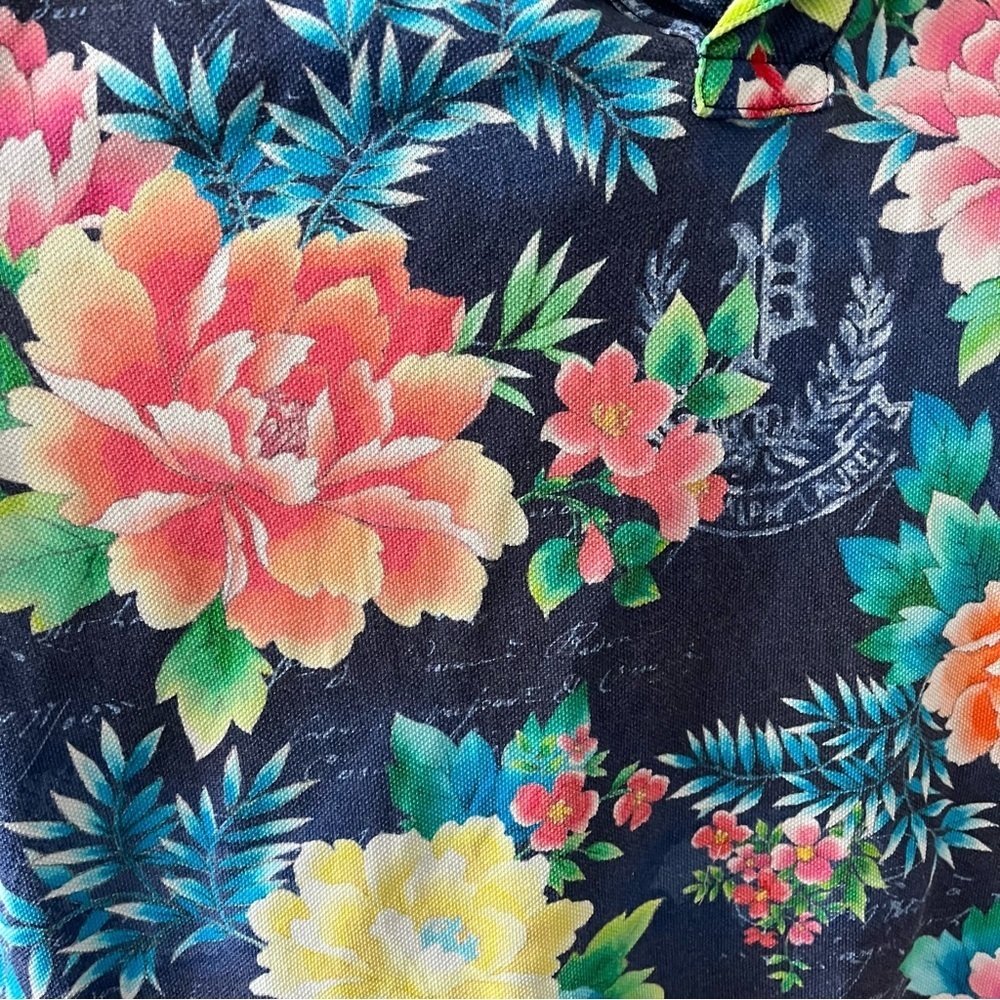 POLO RALPH LAUREN sz M Classic Fit Navy Blue Mesh Polo Shirt Floral Print - Picture 6 of 11